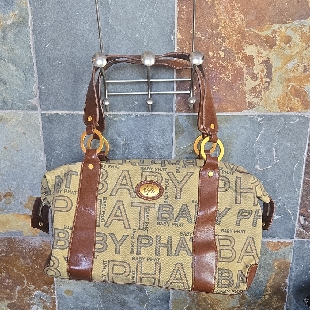 Vintage Baby Phat Beige and Dark Brown Logo Baby Bag